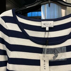 MILLY navy blue and white flared nautical dress